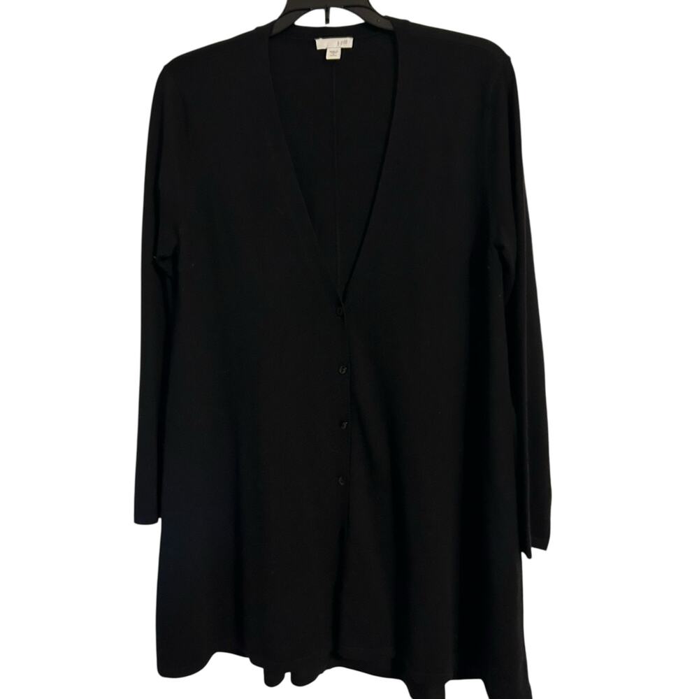 J. Jill Cardigan Top Black Pet Wool Blend Office Long Sleeve Goth V Neck SZ SM